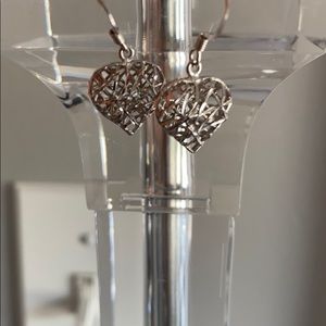 Silver metal heart hanging earrings